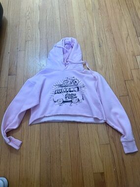 Pink Cropped Hoodie with Graphic Van Print